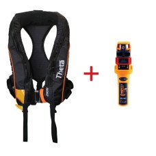 Theta Inflatable Lifejacket, Auto,290N,w/JS1,w/Sprayh.,Double Crotch  Harness,ISO,Adult,w/Ocean Signal MOB1Set