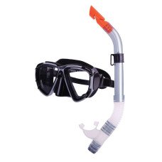 Combo Set with Silicone Mask & Silicone Snorkel, Black-Silver