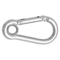 Carabiner with eyelet and locking bar