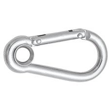 Carabiner with eyelet and locking bar