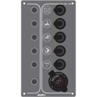 Switch Panel, 5 Waterproof Switches & Autom. Fuses, Inox 316, 12V