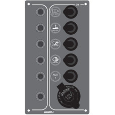 Switch Panel, 5 Waterproof Switches & Autom. Fuses, Inox 316, 12V