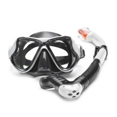 Combo Set with Silicone Mask & Snorkel, Adult, Black-White