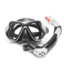 Combo Set with Silicone Mask & Snorkel, Adult, Black-White