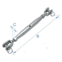 Pipe Turnbuckle with Nut, Jaw & Jaw, Inox 316