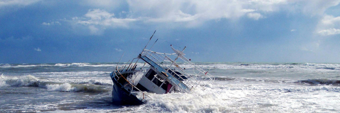 Boat in sea in storm